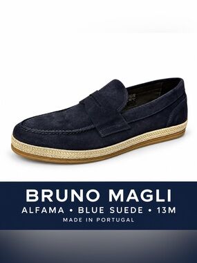 Bruno Magli Alfama Espadrille Loafers Men’s 13M Blue Suede Made In Portugal